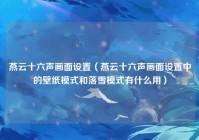 燕云十六声画面设置（燕云十六声画面设置中的壁纸模式和落雪模式有什么用）