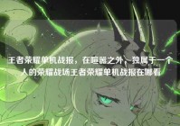 王者荣耀单机战报，在喧嚣之外，独属于一个人的荣耀战场王者荣耀单机战报在哪看