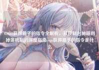 CSGO获得箱子的指令全解析，从控制台秘籍到掉落机制的深度指南csgo获得箱子的指令是什么